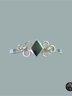 Vintage Sterling Silver Black Onyx Diamond-Shape Accent Ring NWT